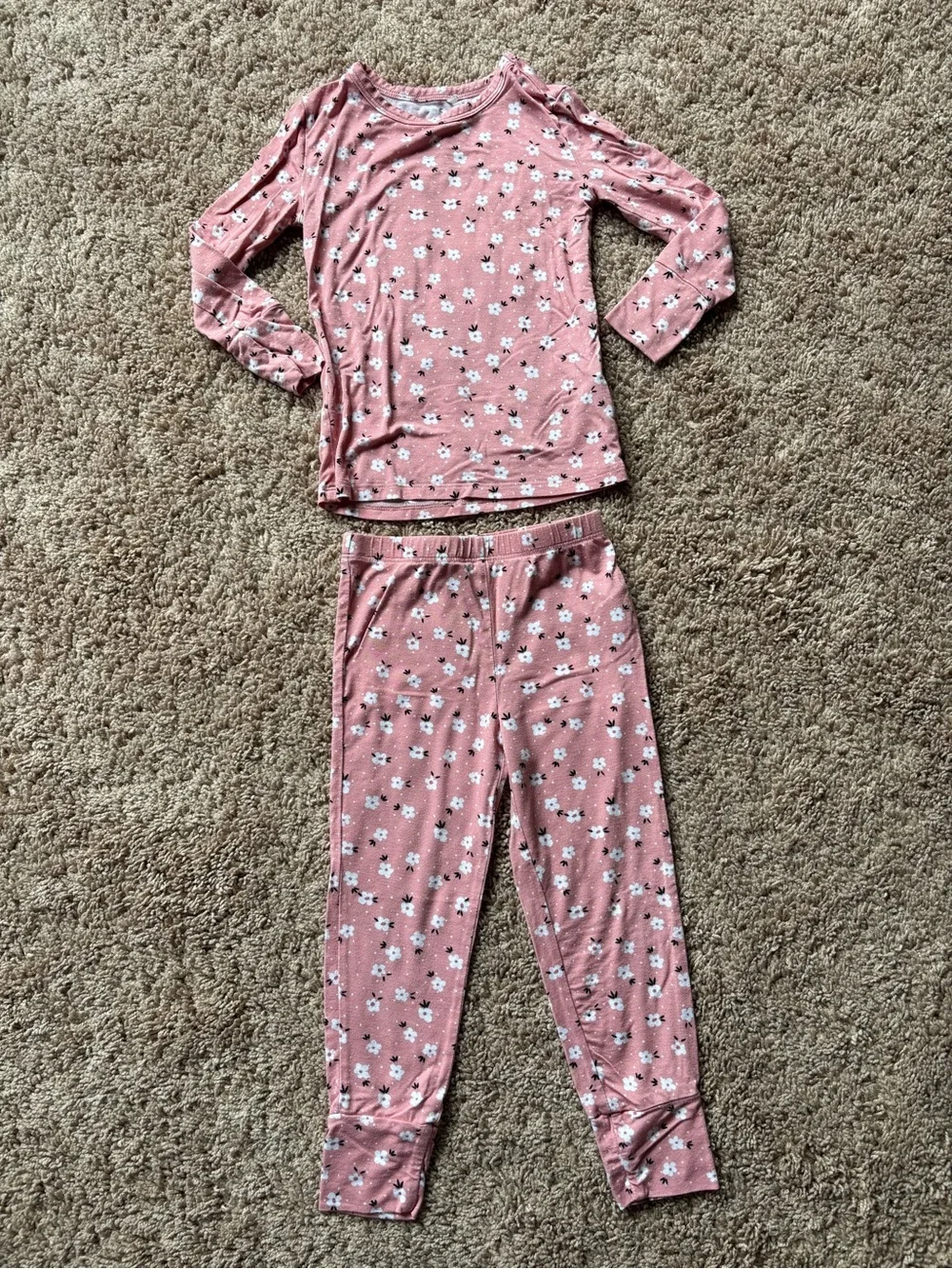 3T-4T Pink Floral Long-Sleeve Pajama Set: Posh Peanut